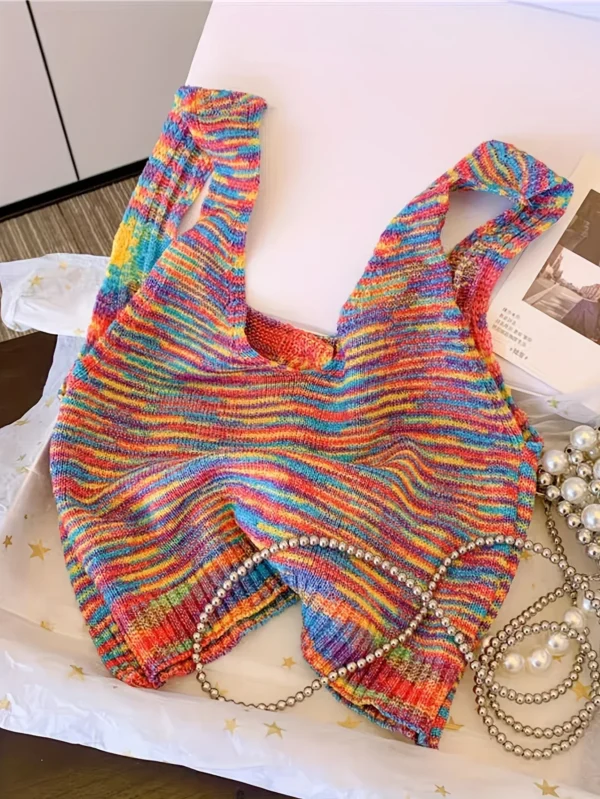2025 New Tie Dye Button Front Knitted Top Vacation Sleeveless Tank Top For Spring & Summer Women's Clothing Crop Top - Image 2