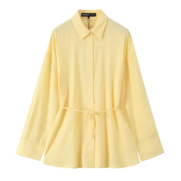 Women Oversize Shirt With Belt Spring Casual Linen Blend Long Sleeve Simple Female Shirts Women's Button Shirts & Blouse