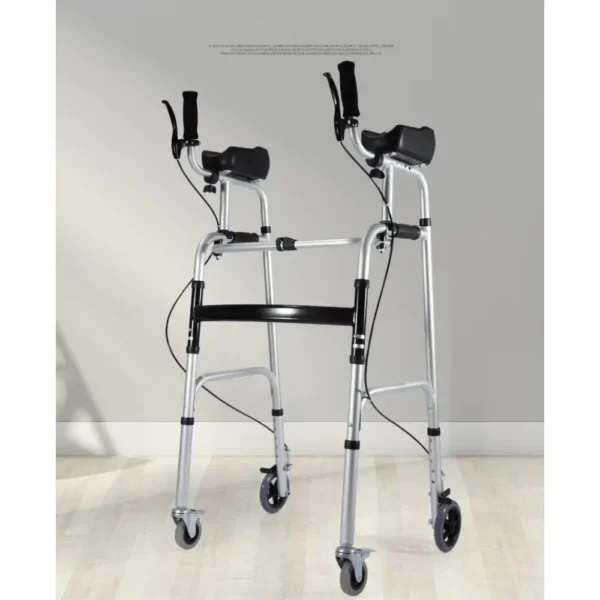 Aluminum Alloy Walker Elderly Assistive Trolley with Seat Plate Foldable Disabled Getting Up Armpit Support Standing Frame - Image 3