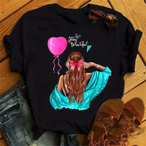 Beautiful 90s Girls Print Women Tops Fashion O Neck T Shirt Funny Aesthetics Graphic Print Women T Shirts Female Clothes