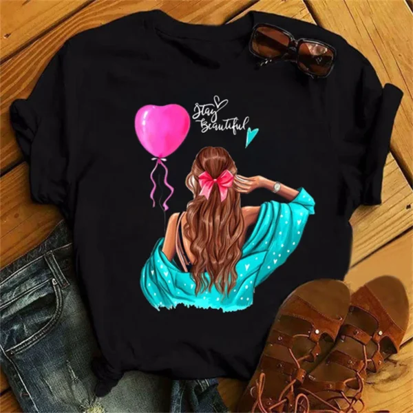 Beautiful 90s Girls Print Women Tops Fashion O Neck T Shirt Funny Aesthetics Graphic Print Women T Shirts Female Clothes