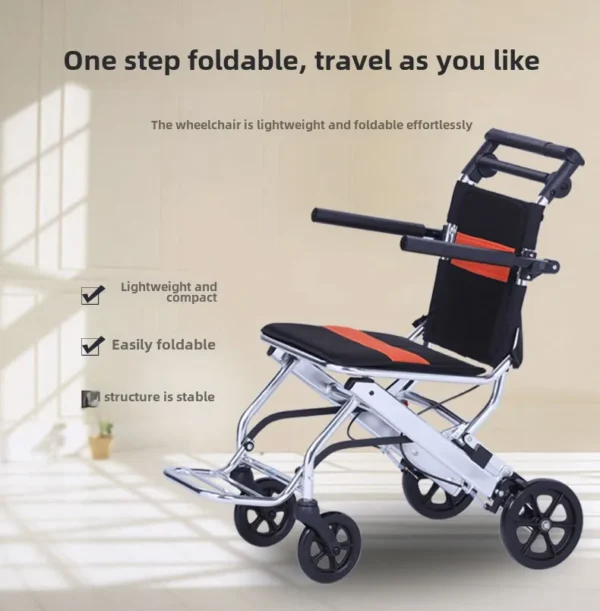 Portable wheelchair, foldable lightweight small scooter, easy trolley for the elderly to travel light wheelchair - Image 4