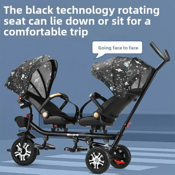 Children's Trike Baby Foot Pedal Car Twin Pushchair Infant Stroller Sizeable Second Child Can Carry People Kids Entertainment - Image 2