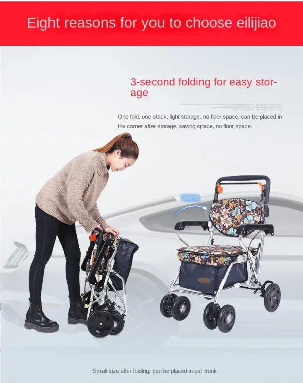 Folding Rollator Walker with Seat and Extra Wide Backrest shopping basket - Image 5
