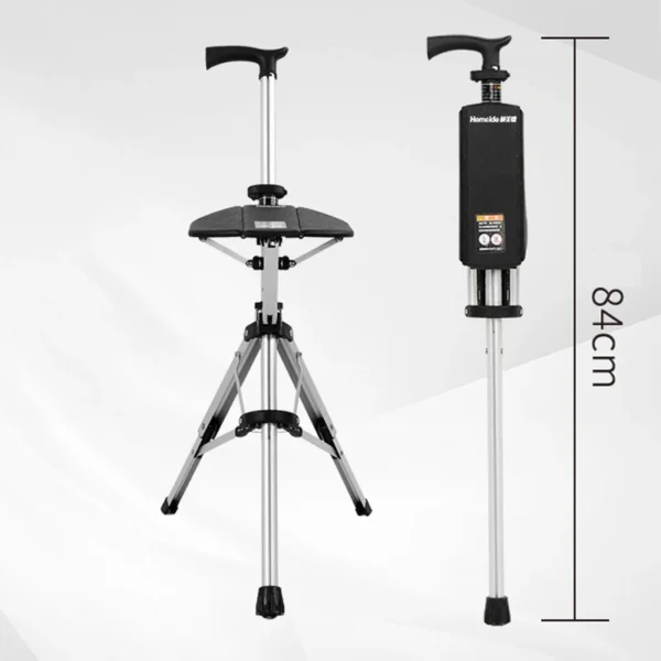 High Quality Aluminum Alloy Foldable Walking Cane Stick With Seat Adjustable Elderly Crutch Chair With Stool - Image 3