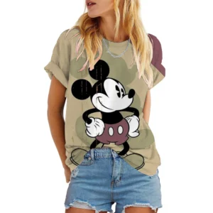 Disney Mickey Mouse Print Summer T Shirt for Women Oversize T-shirt Round Neck Clothes Pulovers Top Graphic T Shirts Casual