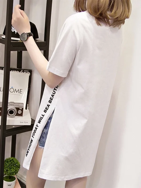 WONDERFUL DAY Print Long T shirts Summer Women Loose Slit Femme Tops Tshirt Short sleeve Ladies t-shirt - Image 5