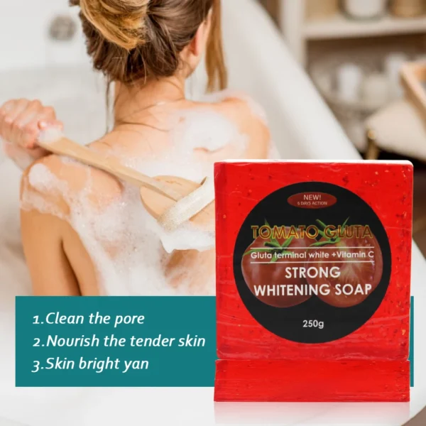 Gluta Master Tomato Gold Leaf Whitening Soap 250g Cleans Skin Fades Spots Shrinks Pores Contains Vitamin C Glutathione - Image 2