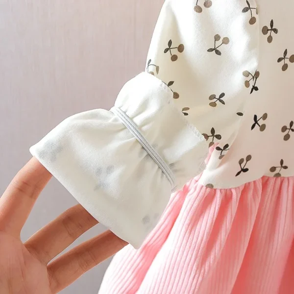 Fake Two Pieces Dress Corduroy Cartoon Bear Cherry Print Splicing Dresses Girls Princess Birthday Gift Kid Spring Autumn Clothes - Image 5