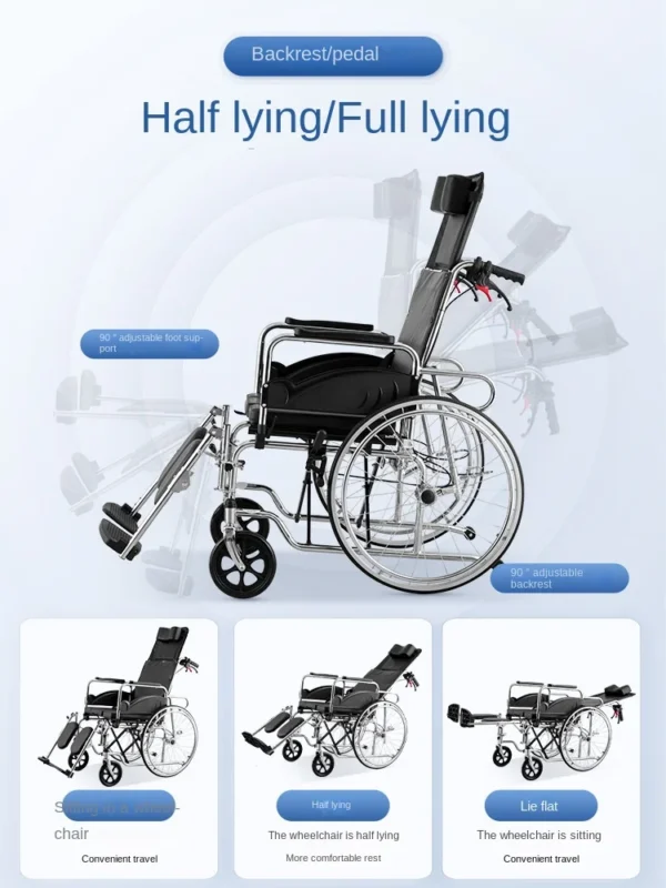 wheelchair for the elderly with toilet light portable folding multi-functional small manual old age walking trolley walkers - Image 4