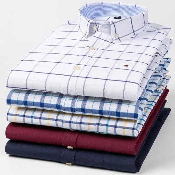 100% Pure Cotton Oxford Shirts for Men Long Sleeve Plaid Shirt Striped Male BusinessTartan Red Shirt Mans Designer Clothes - Image 6