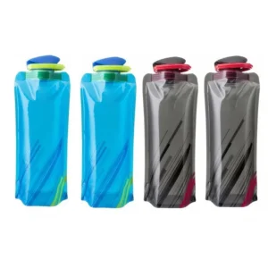 Foldable Water Bottles Reusable Flexible Travel Bottle Plastic Pouch Soft Flask Water Bag With Carabiner Clip