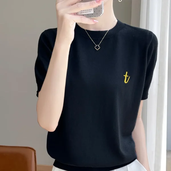 Women Cashmere short sleeves Summer Cashmere Knitwear Short Sleeve Pullover Sweater Popular Female Cashmere short sleeves - Image 6