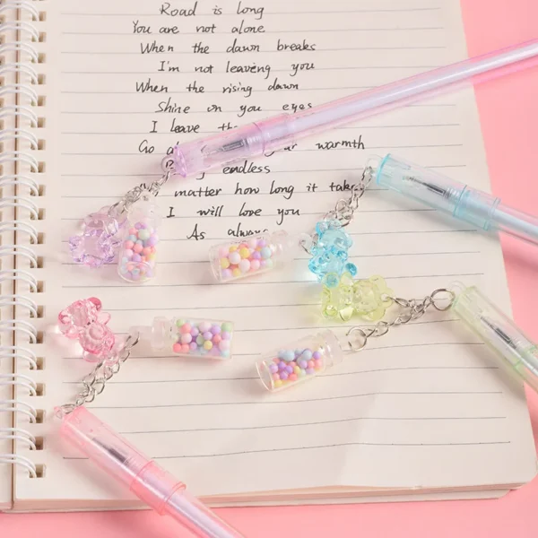 1 Piece Lytwtw's Stationery Cute Drifting Bottle Bear Pendant Gel Pen School Office Supplies Creative Sweet Lovely Erasable Pen - Image 4