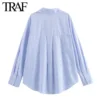 TRAF Women Fashion Spring Cotton Oxford Long Sleeve Single-breasted Lapel Blouse Street Clothing Shirt Chic Ladies Tops Mujer - Image 5
