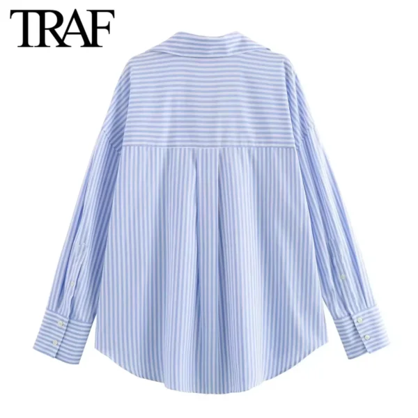 TRAF Women Fashion Spring Cotton Oxford Long Sleeve Single-breasted Lapel Blouse Street Clothing Shirt Chic Ladies Tops Mujer - Image 5