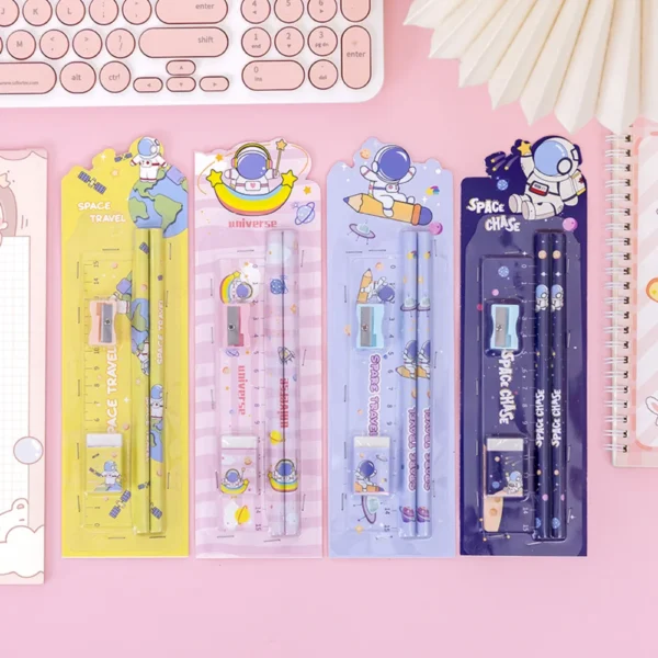 5pcs/set Cute Kawaii Cartoon Pencil Stationery Set Children Student Back To School Stationery Student Office Supplies Kids Prize