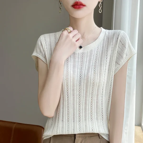 High Quality Women Cashmere short sleeves Summer Cashmere Knitwear Short Sleeve Pullover Sweater Popular Female Tops - Image 4