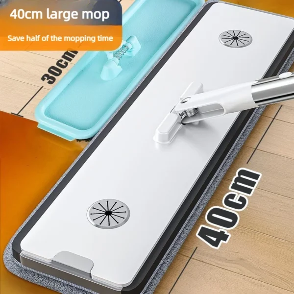 Hand Free Flat Floor 40cm Big Mop And Bucket Set Microfiber 360 Rotating Self Wringing Mop With Bucket Hand Free Lazy Cleaning - Image 4