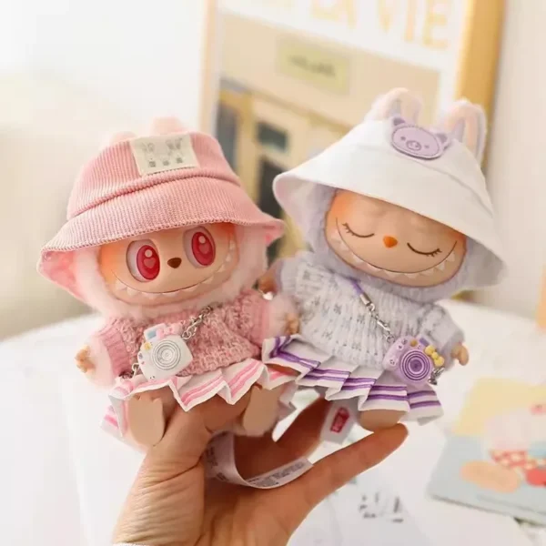 17cm Labubu Doll Clothes Set for Ropa Labubu Macaron Dolls JK Pleated Skirt with Camera and Shoes - Image 4