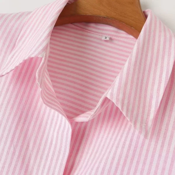 KEYANKETIAN Autumn New Neutral Style Oversize Lapel Long Sleeve Blouse Color Matching Women's Oxford Striped Shirt Basic Chemise - Image 2
