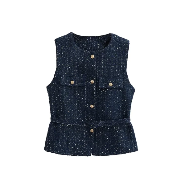 2025 new women's clothing European and American small fragrance style decoration with belt bead decoration texture vest