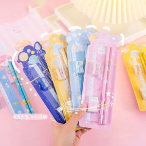 1 Set 4 Piece Stationery School Office Supplies Student Gift Prize Creative Kawaii Pencil Eraser Ruler Pencil Sharpener