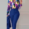 Women's Printed Long Sleeved Shirt Suit Spring Summer Slim High Waist Lace Up Elegant Female Office Pencil Pants Two Piece Set - Image 3