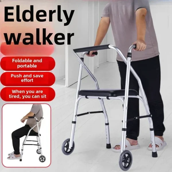 Supportive Walker Aluminum Alloy Elderly Rehabilitation Aid with Wheeled Armrest Mobility Support Walker Walking Stick with Seat - Image 2