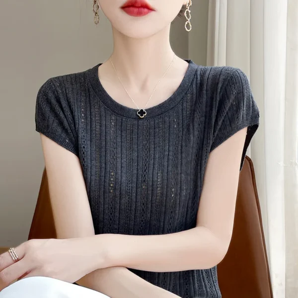 High Quality Women Cashmere short sleeves Summer Cashmere Knitwear Short Sleeve Pullover Sweater Popular Female Tops - Image 6