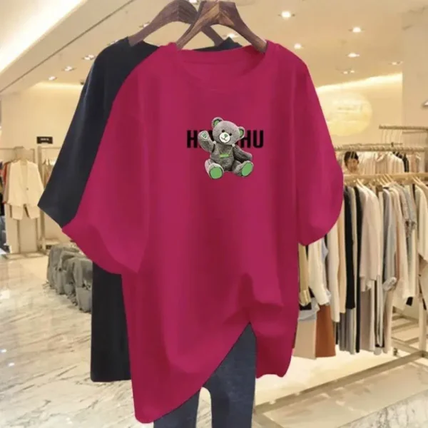 Summer Casual Loose Cartoon Print T-shirt Women Clothing Fashion Pure Cotton Basic Top Tee Lady Elegant Short Sleeve Pullovers - Image 5