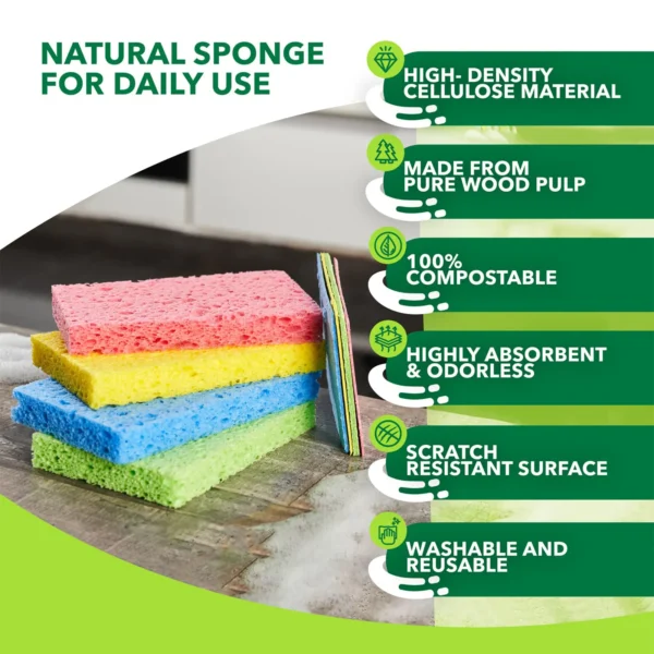 4/12Pcs Compressed Cellulose Sponges Non-Scratch Natural Dish Sponge, Dual-Sided Cellulose Sponge for Kitchen Bathroom Cars - Image 4
