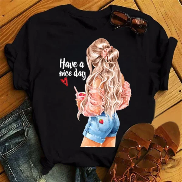 Beautiful 90s Girls Print Women Tops Fashion O Neck T Shirt Funny Aesthetics Graphic Print Women T Shirts Female Clothes - Image 2