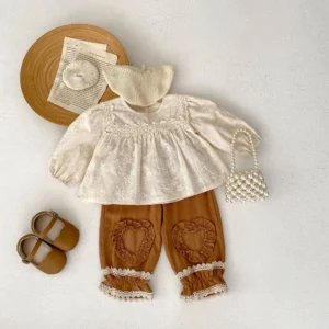7239 Ins 2023 Baby Girls Tops and Pants Embroidery Flowers Longsleeve Blouse Infants Girls Clothes Floral Shirts