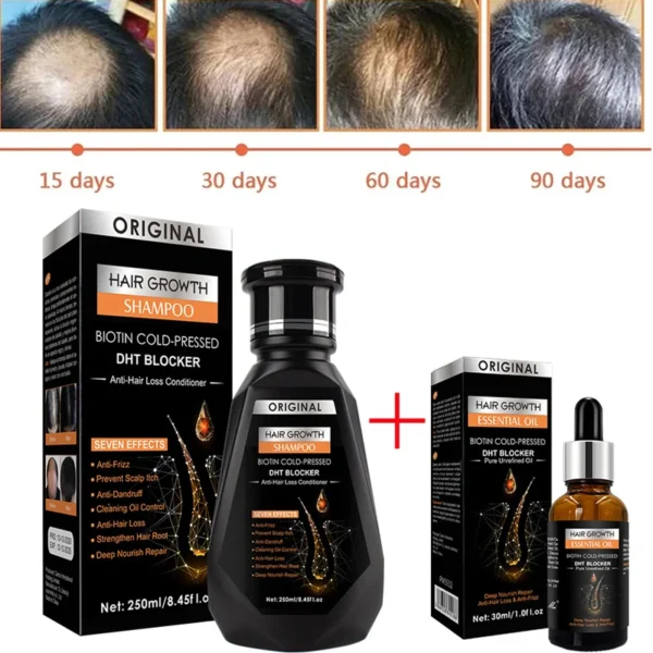 2pcs/set Hair Growth Essential Oil Biotin Cold-Pressed DHT Blocker and Hair Growth Shampoo Anti-Hair Loss Conditioner - Image 2