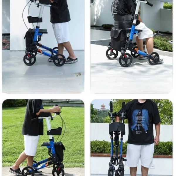 Height-Adjustable 4-Wheel Rollator Walker with Armrests, Foldable Sitting Mobility Scooter & Brake System for Seniors - Image 3