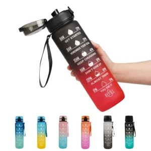 1L Water Bottle with Time Marker- Leak-Proof & BPA Free Reusable Gym Water Bottle for Fitness, Sports, Outdoor, Cycling, School
