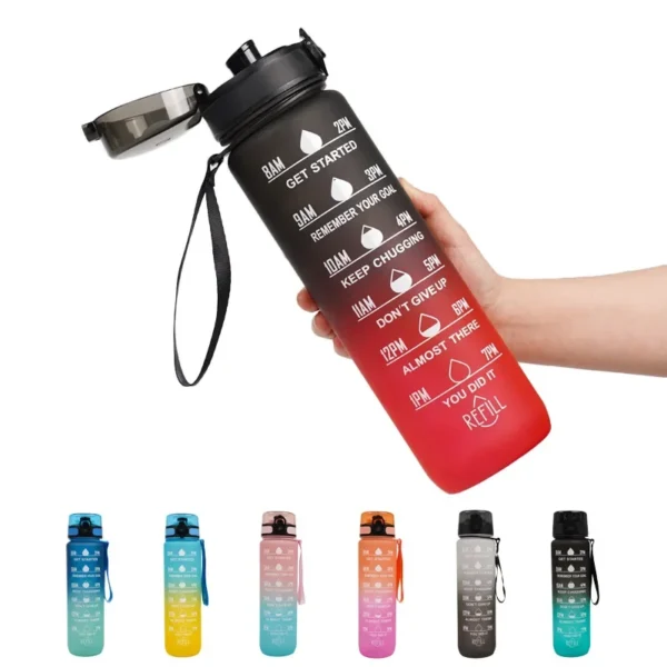 1L Water Bottle with Time Marker- Leak-Proof & BPA Free Reusable Gym Water Bottle for Fitness, Sports, Outdoor, Cycling, School