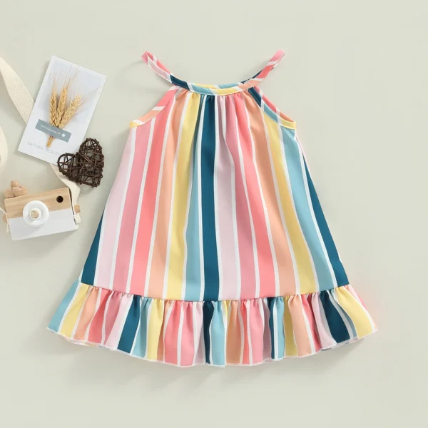 Kids Infant Baby Girls Summer Sleeveless Dress Vertical Stripe Print Ruffle Hem Casual Spaghetti Strap Dress 6M-4T - Image 4
