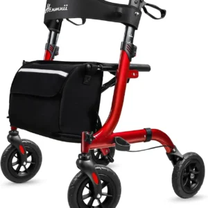 Henmnii Rollator Walker for Seniors, Lightweight Foldable All Terrain Rolling Walker with seat, Aluminum Walkers with 8 inch Rub