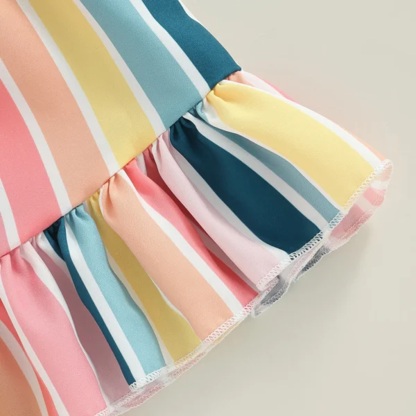 Kids Infant Baby Girls Summer Sleeveless Dress Vertical Stripe Print Ruffle Hem Casual Spaghetti Strap Dress 6M-4T - Image 6