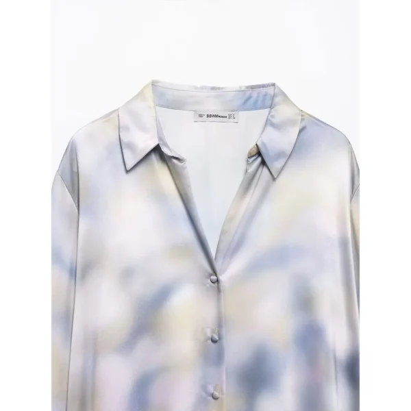 DUOPERI Women Y2K Fashion Tie Dye Blouse Lapel Neck Long Sleeves Female Chic Lady Shirts Mujer - Image 2