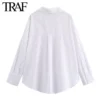 TRAF Women Fashion Spring Cotton Oxford Long Sleeve Single-breasted Lapel Blouse Street Clothing Shirt Chic Ladies Tops Mujer - Image 3