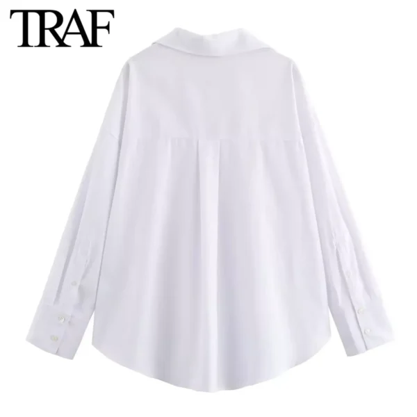 TRAF Women Fashion Spring Cotton Oxford Long Sleeve Single-breasted Lapel Blouse Street Clothing Shirt Chic Ladies Tops Mujer - Image 3