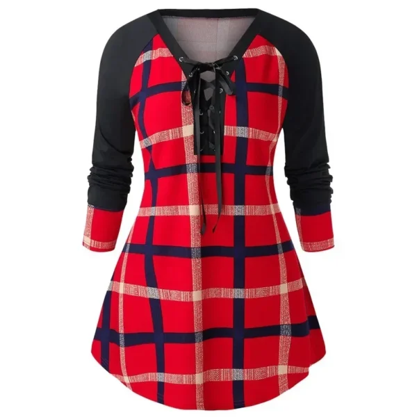 Large discount Loose Women Long T Shirt Casual Female Plaid T-Shirts Blusa Feminina Tshirt Woman Clothing Tops Tee Camisas Mujer - Image 4