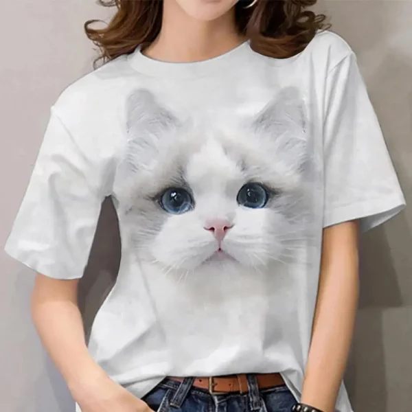 3D Kawaii Cat Printed T-Shirts Streetwear Women T Shirt Casual Oversized Short Sleeve Harujuku Animal Y2K Female Girls Tops Tees - Image 4