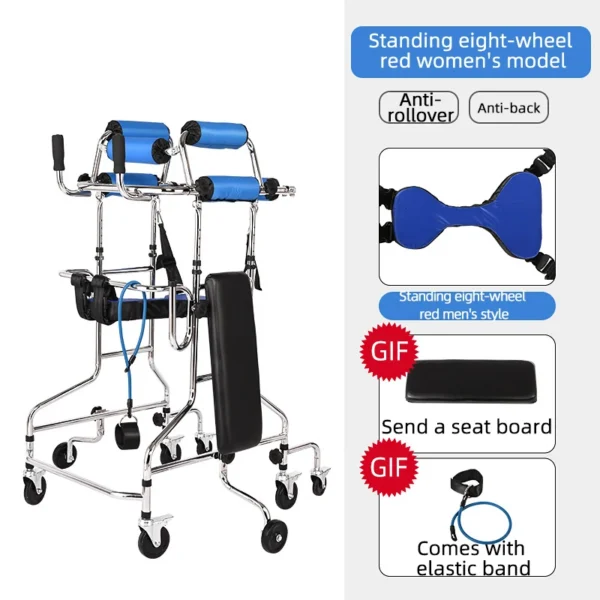 Upright Rollator Walker Stand Up Walker with 8 Wheels Anti-tilt Wheels hemiplegia walker stand frame with seat - Image 2