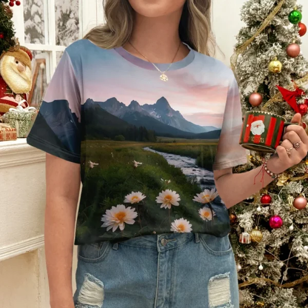 Women's T-Shirt Summer Short Sleeve Casual the beautiful Flowers Print Top Funny Pattern Pullover T Shirts for Girls Sweater - Image 5