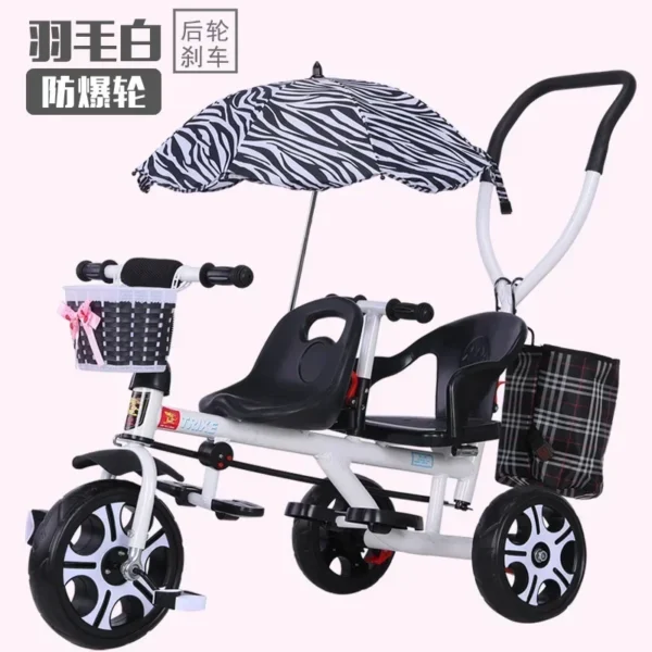 Children's Tricycle Twin Handcart Two Person Baby Bicycle Baby Lightweight Stroller Baby Stroller - Image 3