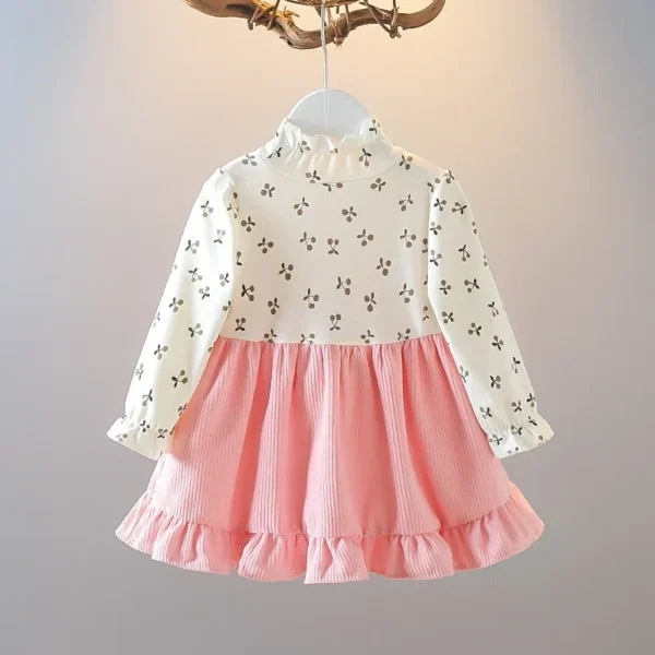 Fake Two Pieces Dress Corduroy Cartoon Bear Cherry Print Splicing Dresses Girls Princess Birthday Gift Kid Spring Autumn Clothes - Image 6